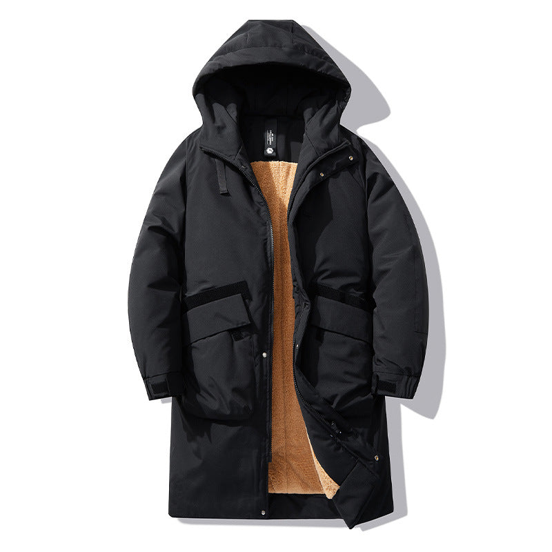 High-Quality Long-length Fleece-lined Thickened Warm Coat
