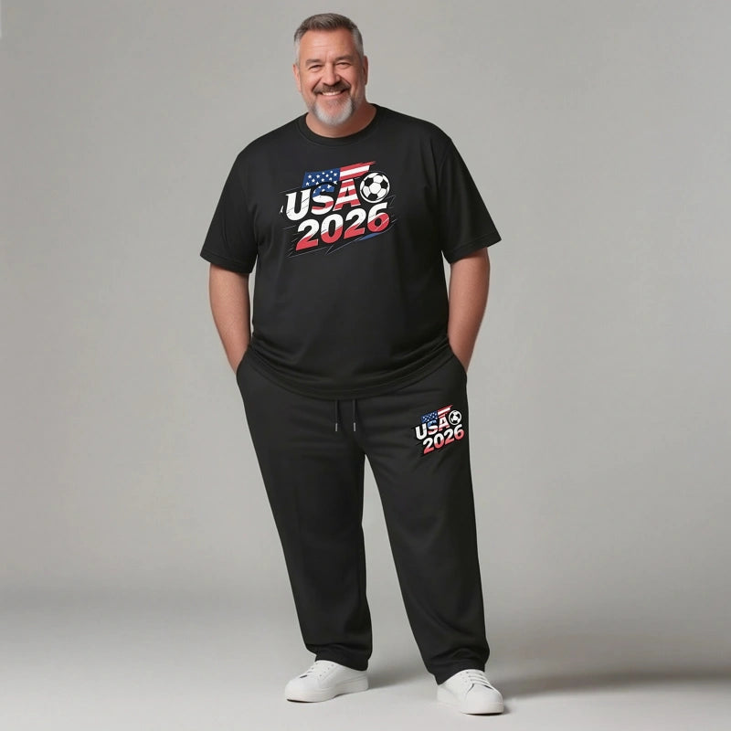 USA 2026 Men's Big and Tall Soccer Football Graphic Tee and Lounge Pants/Shorts Set