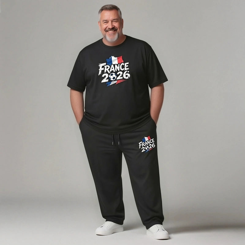 France 2026 Men's Big and Tall Soccer Football Graphic Tee and Lounge Pants/Shorts Set