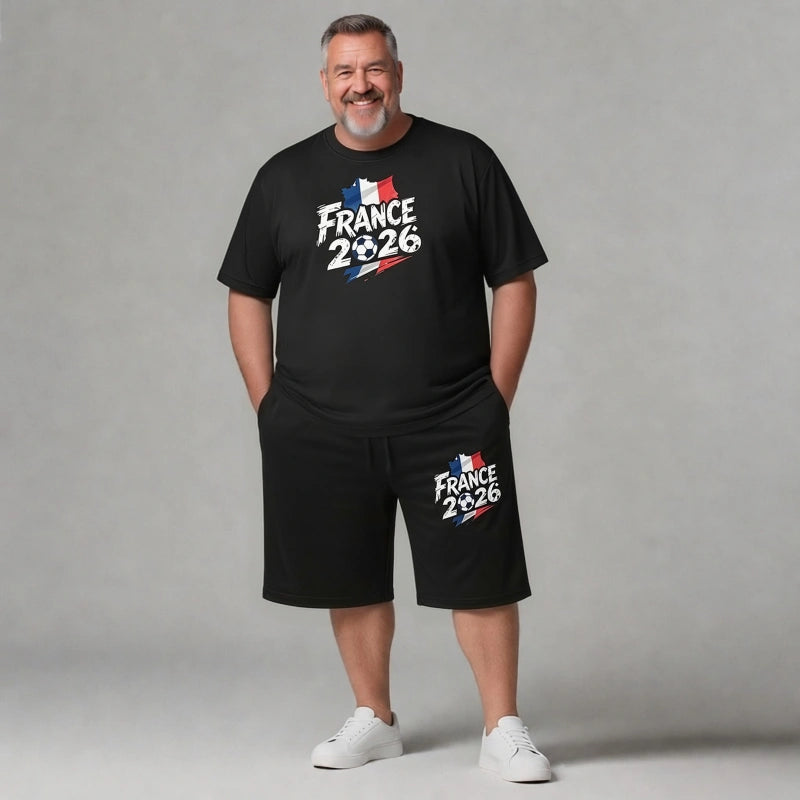 France 2026 Men's Big and Tall Soccer Football Graphic Tee and Lounge Pants/Shorts Set