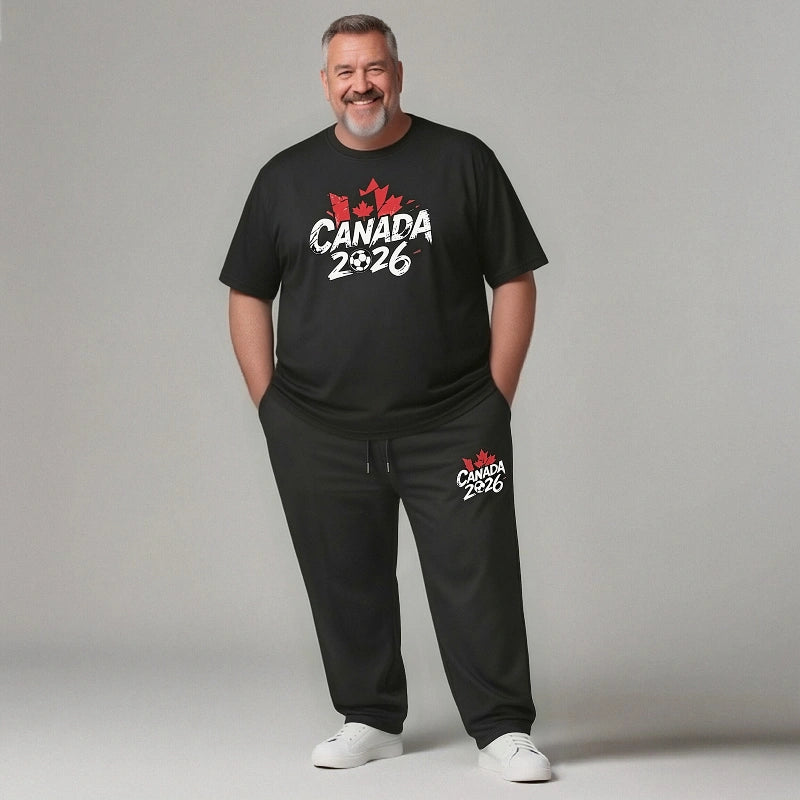 Canada 2026 Men's Big and Tall Soccer Football Graphic Tee and Lounge Pants/Shorts Set