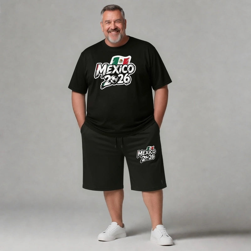 Mexico 2026 Men's Big and Tall Soccer Football Graphic Tee and Lounge Pants/Shorts Set