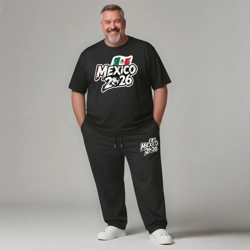 Mexico 2026 Men's Big and Tall Soccer Football Graphic Tee and Lounge Pants/Shorts Set