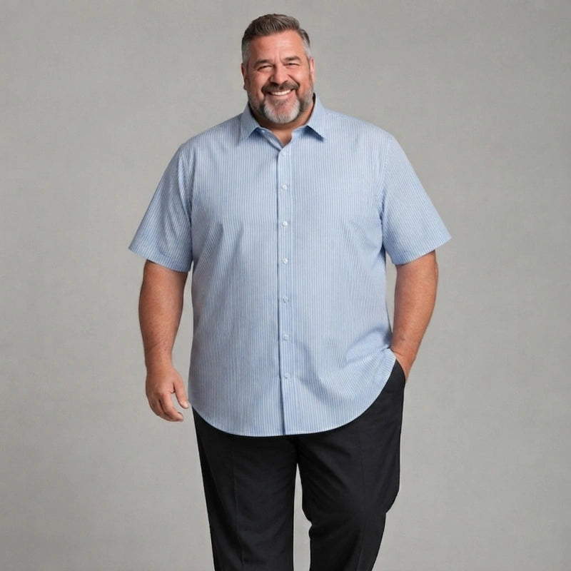 Men's Big Fit Striped Short-Sleeve Button-Down Shirt - Up to 8XL