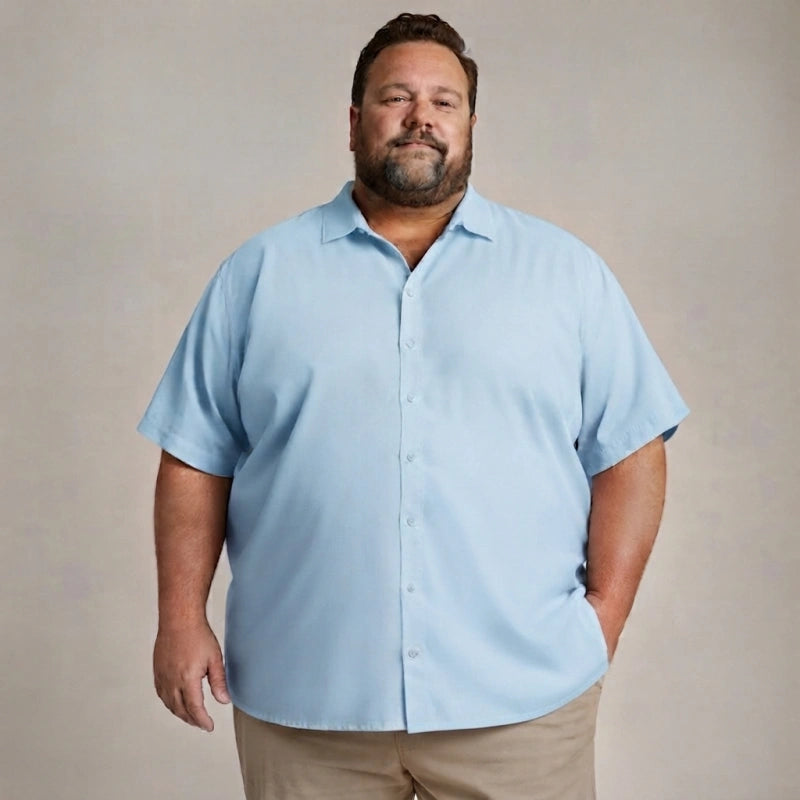 Premium Big Man's Solid Color Short-Sleeve Shirt - Relaxed Fit (XL-8XL)
