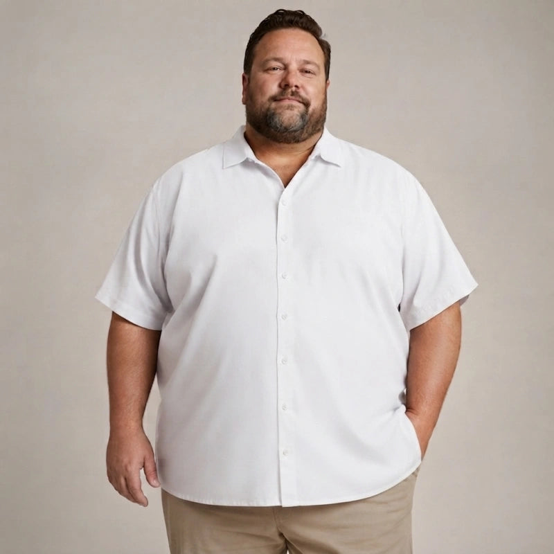 Premium Big Man's Solid Color Short-Sleeve Shirt - Relaxed Fit (XL-8XL)