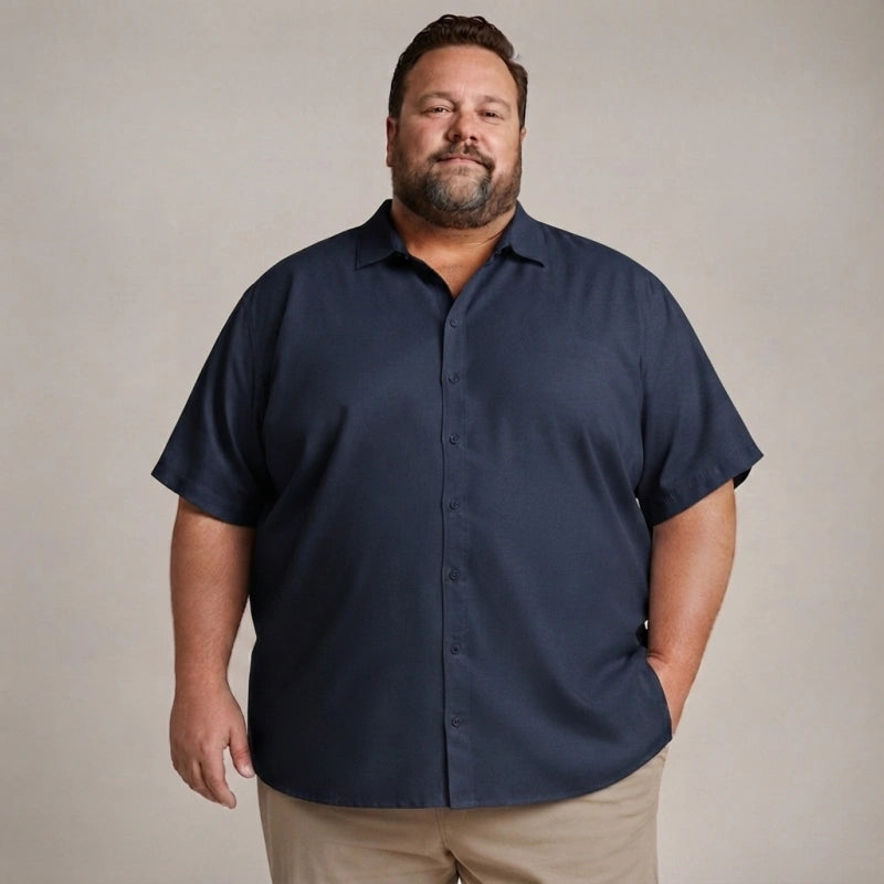 Premium Big Man's Solid Color Short-Sleeve Shirt - Relaxed Fit (XL-8XL)