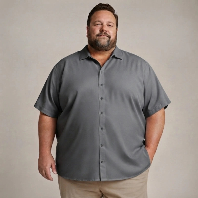Premium Big Man's Solid Color Short-Sleeve Shirt - Relaxed Fit (XL-8XL)
