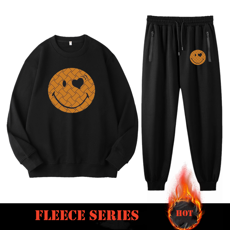 High-Quality Smiley Face Print Sweatshirt Set(BIG&TALL)