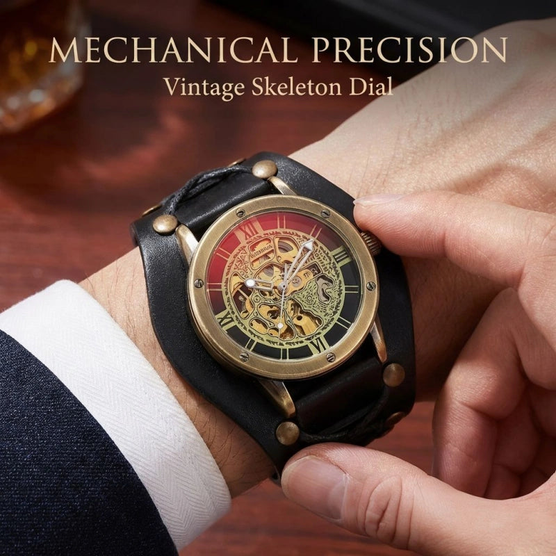 Men's Retro Automatic Skeleton Watch with Hidden Clasp