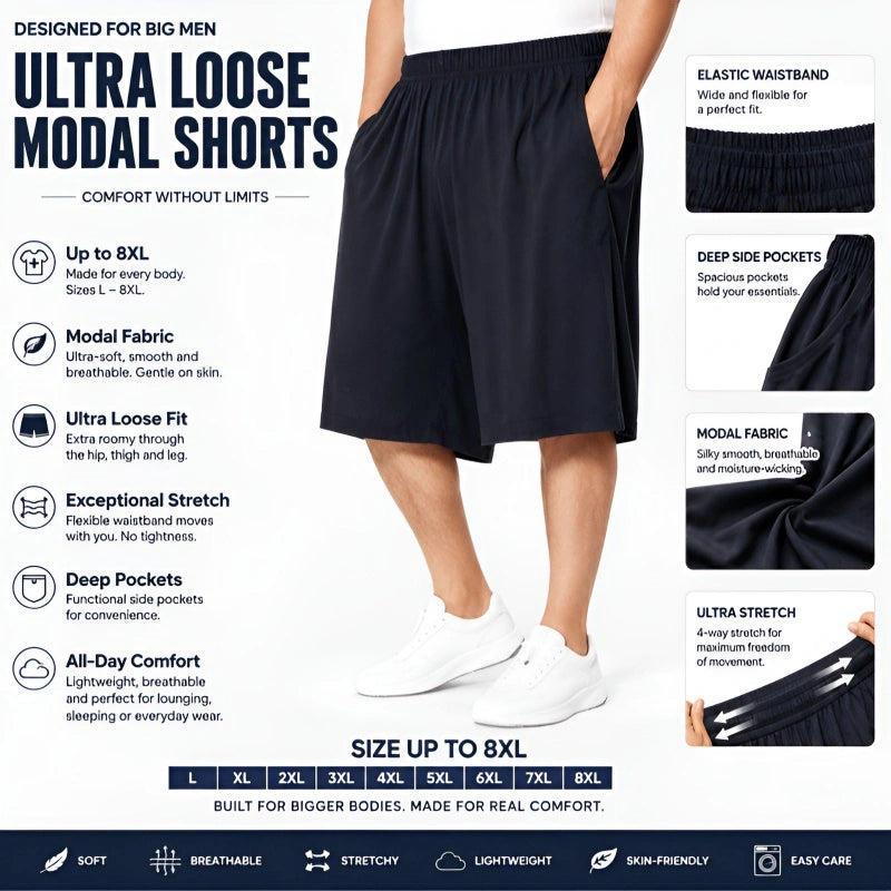 Ultra Loose Men’s Modal Shorts – Comfort Lounge Shorts, Sizes up to 8XL