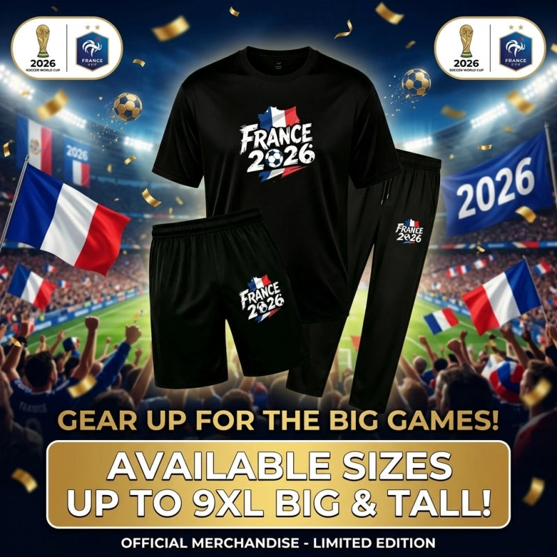 France 2026 Men's Big and Tall Soccer Football Graphic Tee and Lounge Pants/Shorts Set