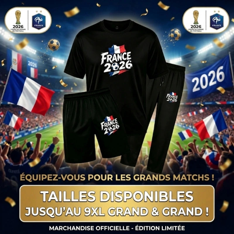 Ensemble t-shirt graphique et pantalon de détente/short de football pour homme – France 2026 (Grande taille)
