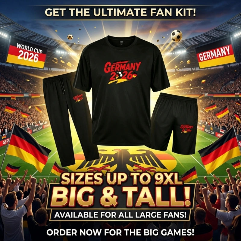 Germany 2026 Men's Big and Tall Soccer Football Graphic Tee and Lounge Pants/Shorts Set
