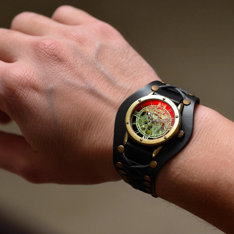 Men's Retro Automatic Skeleton Watch with Hidden Clasp