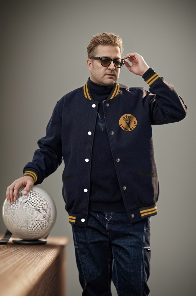 Plus Size Printed Baseball Jacket