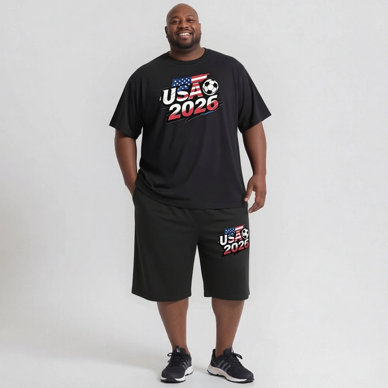 USA 2026 Men's Big and Tall Soccer Football Graphic Tee and Lounge Pants/Shorts Set
