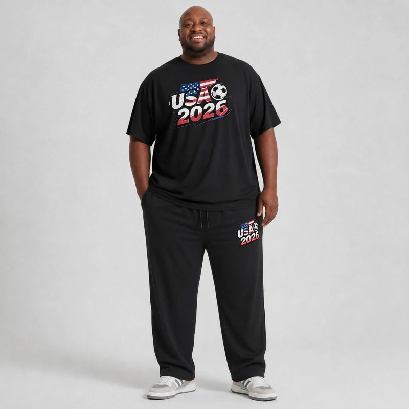 USA 2026 Men's Big and Tall Soccer Football Graphic Tee and Lounge Pants/Shorts Set