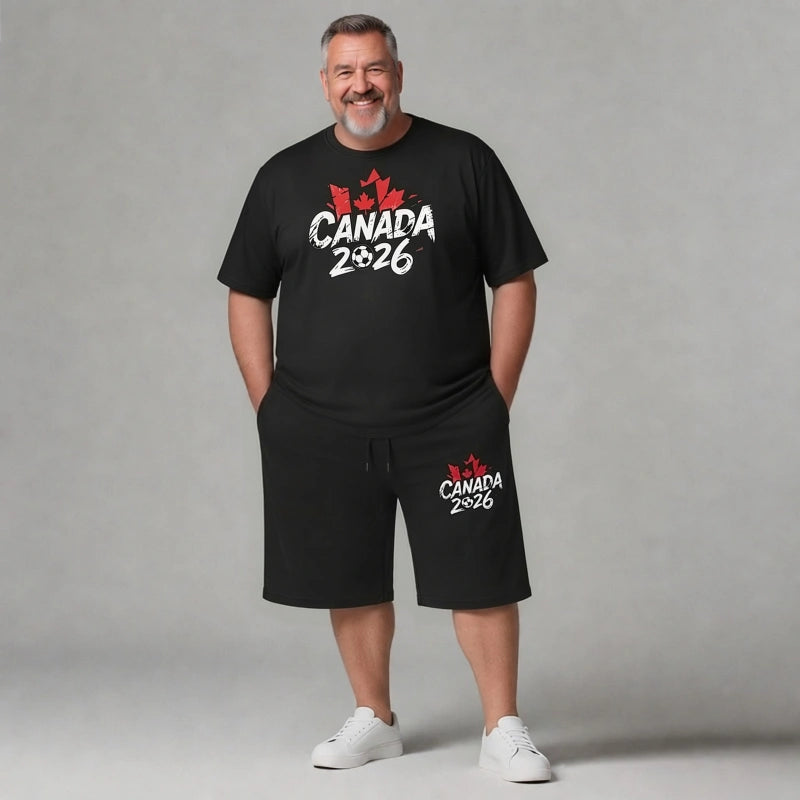 Canada 2026 Men's Big and Tall Soccer Football Graphic Tee and Lounge Pants/Shorts Set