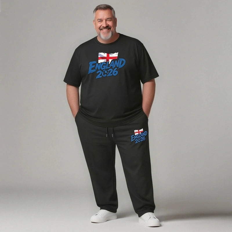 England 2026 Men's Big and Tall Soccer Football Graphic Tee and Lounge Pants/Shorts Set