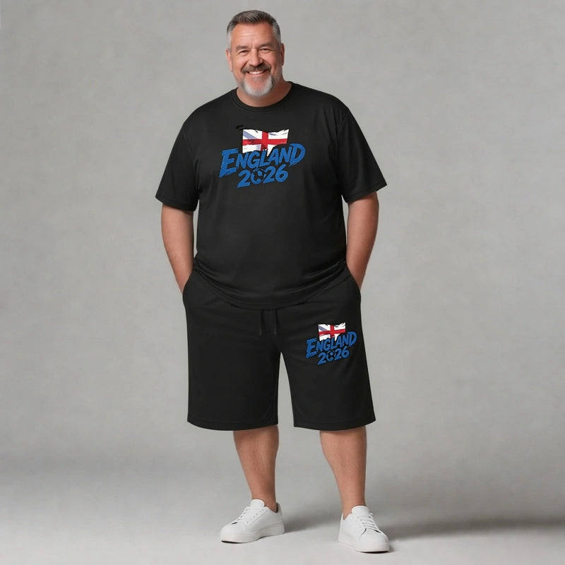 England 2026 Men's Big and Tall Soccer Football Graphic Tee and Lounge Pants/Shorts Set