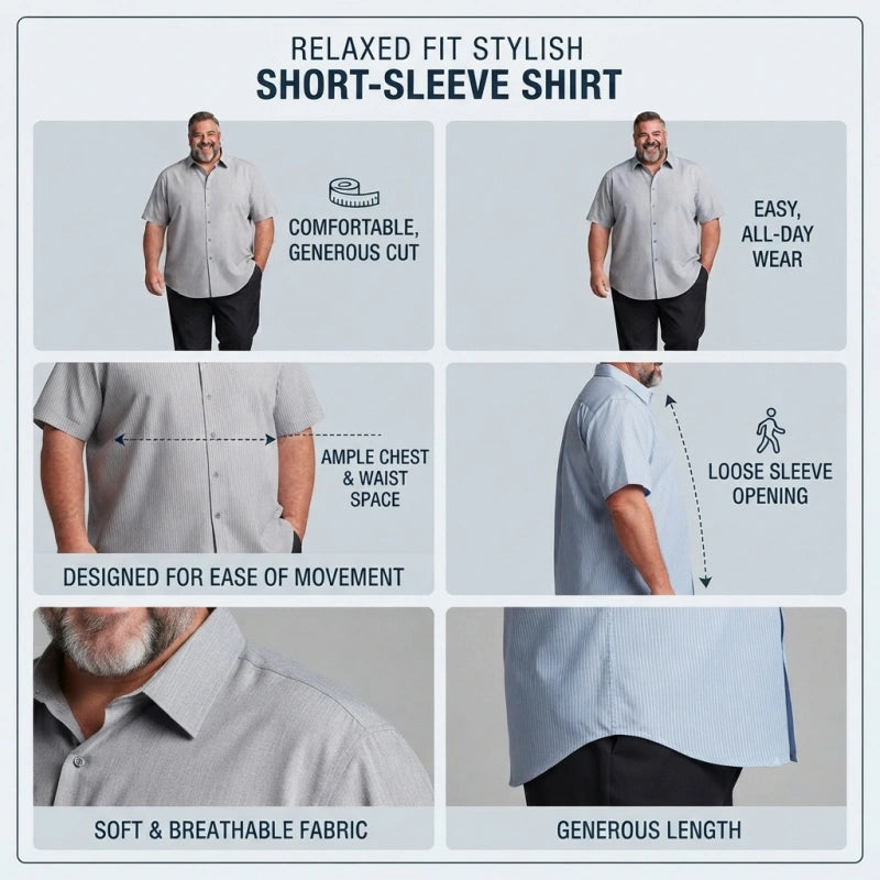 Men's Big Fit Striped Short-Sleeve Button-Down Shirt - Up to 8XL