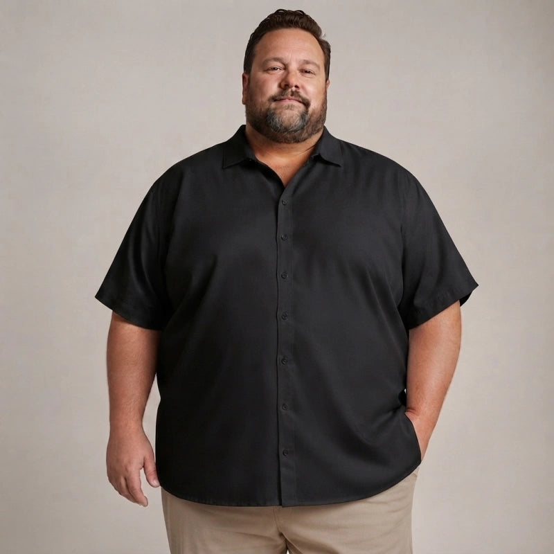 Premium Big Man's Solid Color Short-Sleeve Shirt - Relaxed Fit (XL-8XL)