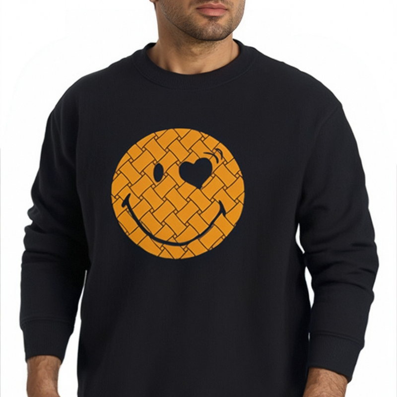 High-Quality Smiley Face Print Sweatshirt Set（BIG&TALL）