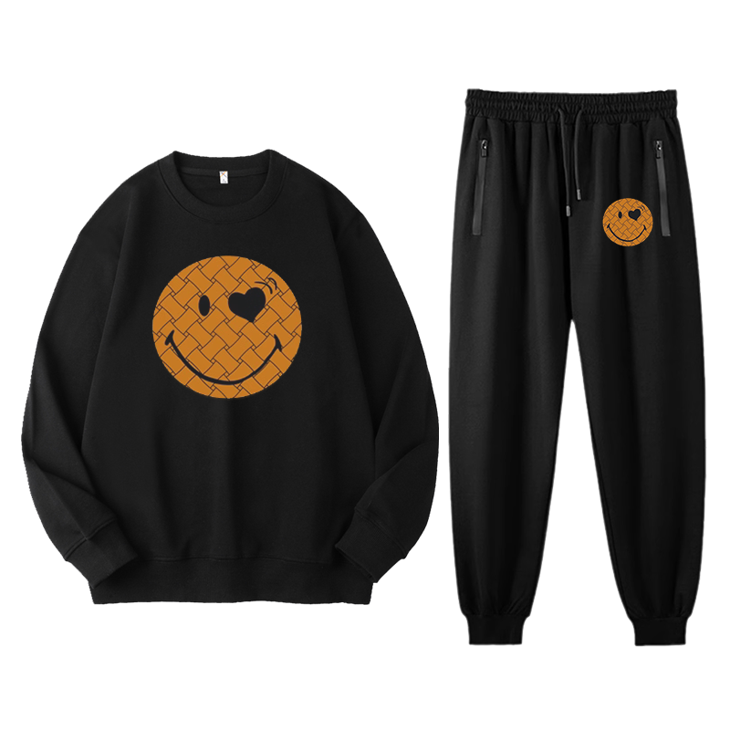 High-Quality Smiley Face Print Sweatshirt Set（BIG&TALL）