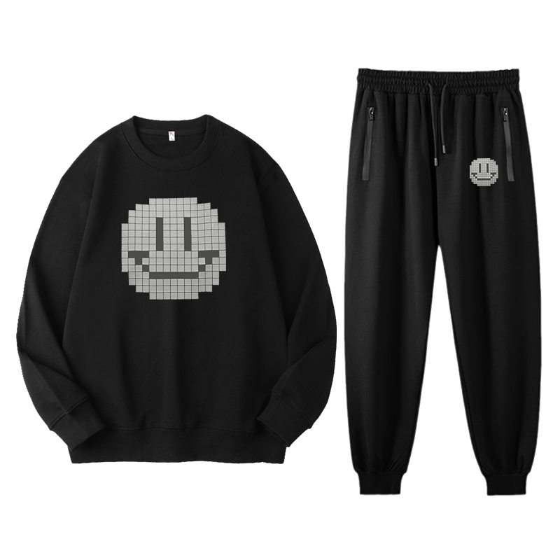 High-Quality Smiley Face Print Sweatshirt Set (BIG&TALL)