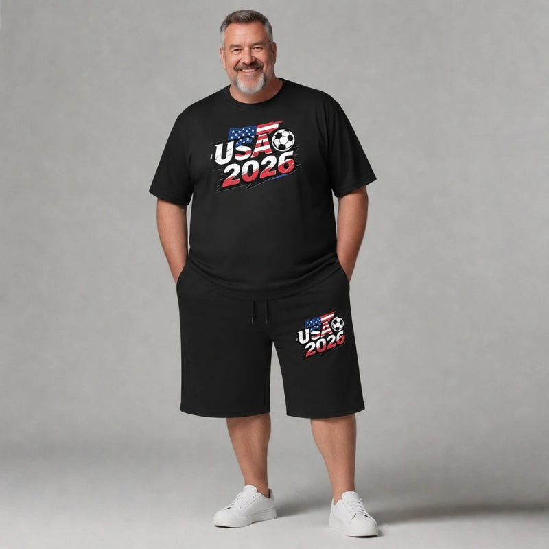 USA 2026 Men's Big and Tall Soccer Football Graphic Tee and Lounge Pants/Shorts Set