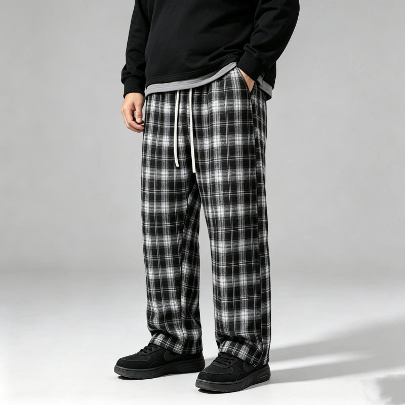 Classic Plaid Wide-Leg Lounge Pants - Anti-Chafing Fit