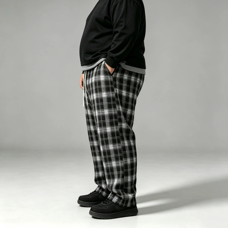 Classic Plaid Wide-Leg Lounge Pants - Anti-Chafing Fit