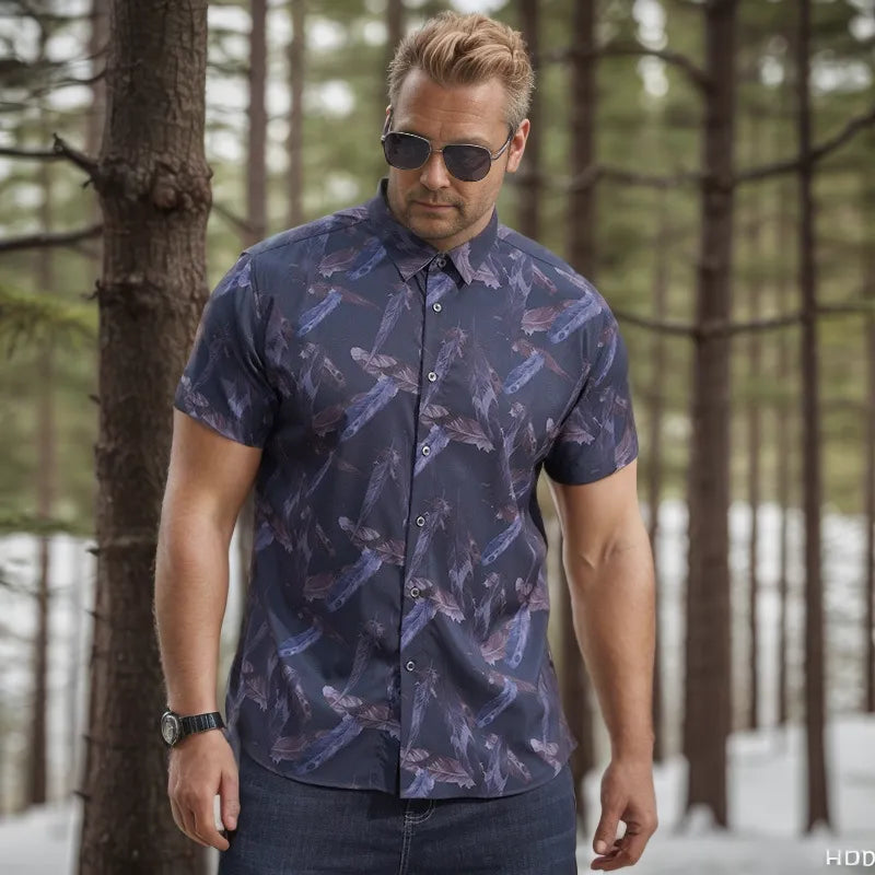 Short Sleeve High Stretch Leaf Flower Shirt